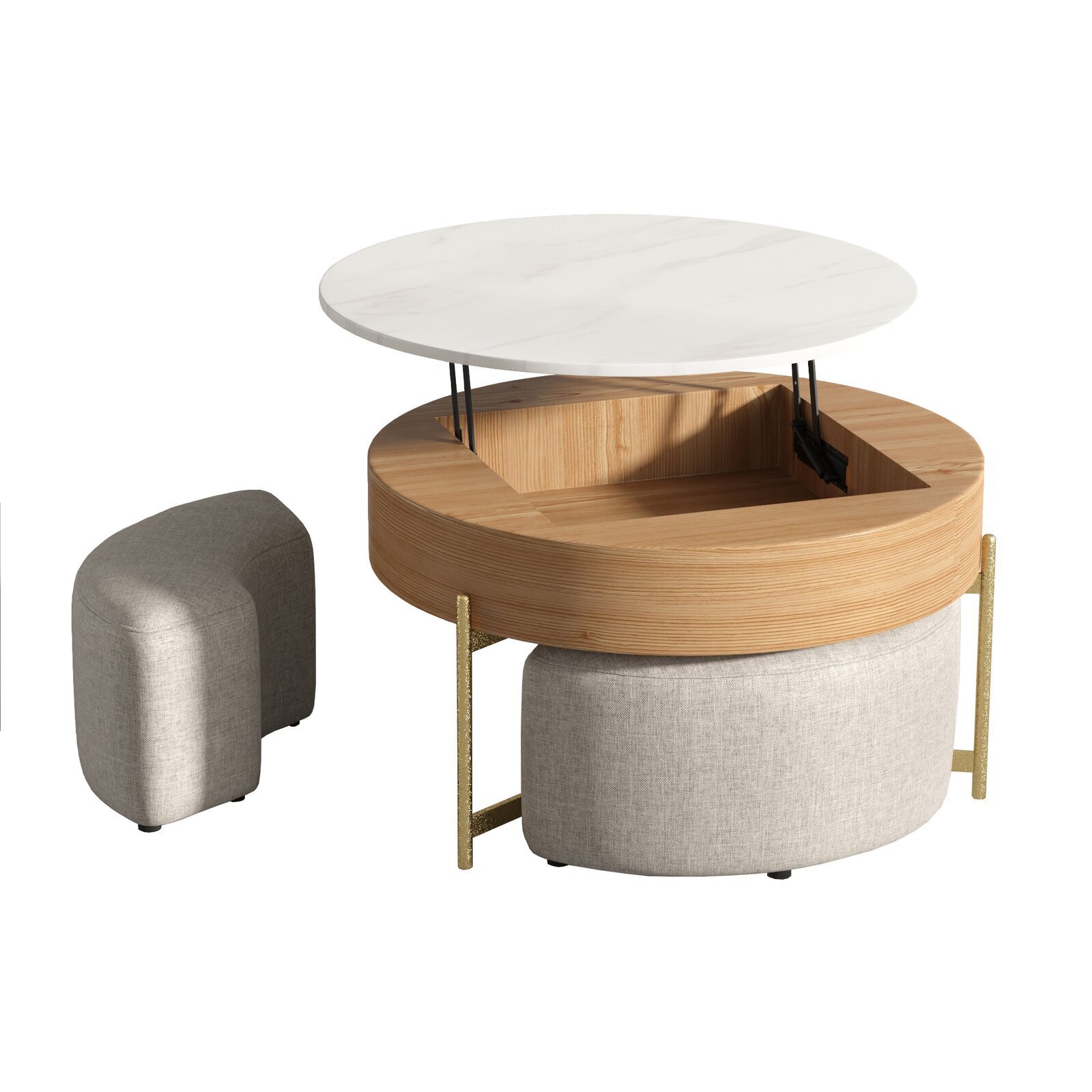 Marble Lifting Coffee Table With Beige Stools 