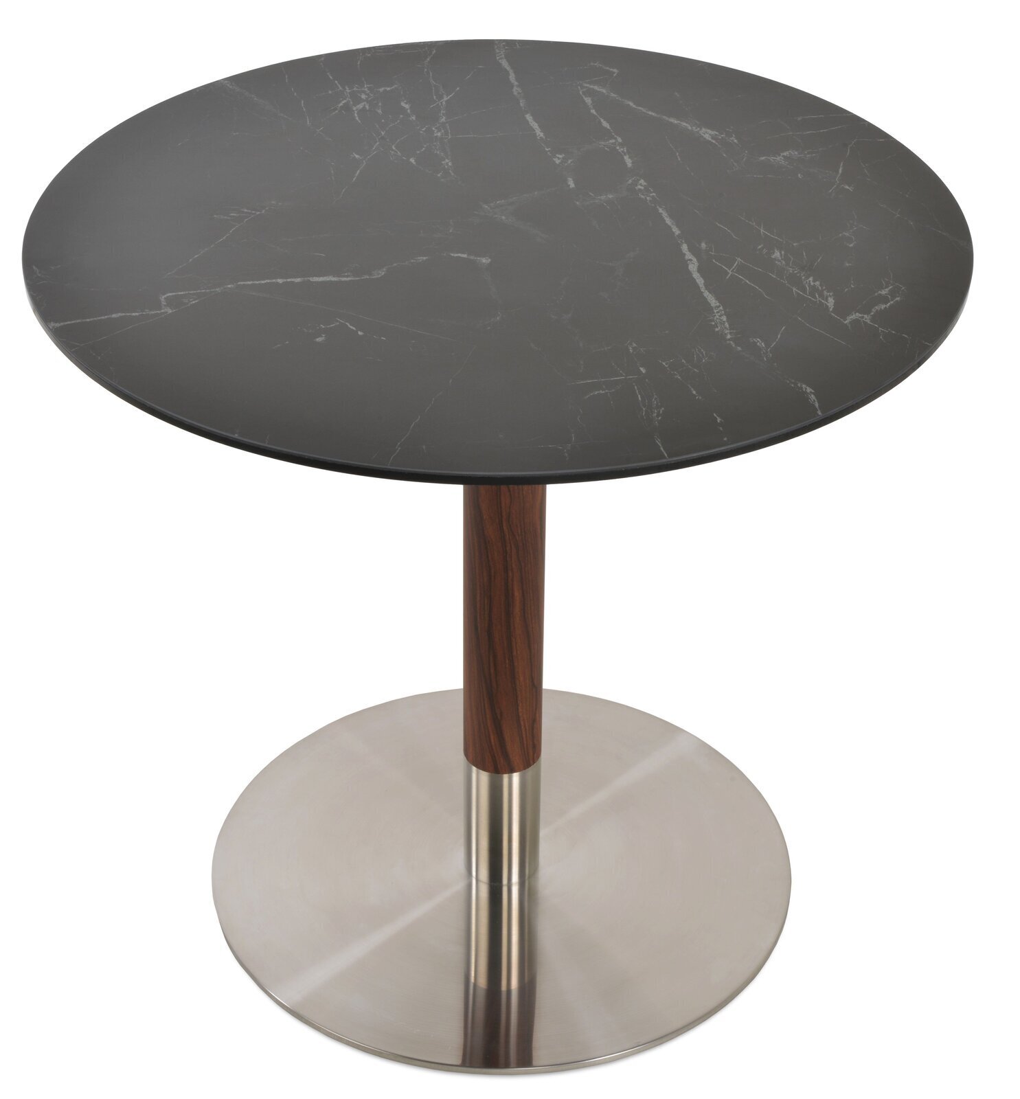Marble Pedestal Table With Wood And Metal Accents