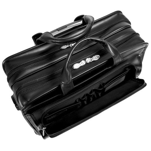 McKleinUSA, P Series, Franklin, Top Grain Cowhide Leather, 17" Leather Patented Detachable Wheeled Laptop Briefcase, Black (86445)