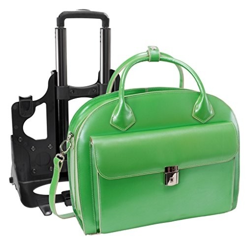 McKleinUSA W Series, Glen Ellyn, Top Grain Cowhide Leather, 15" Leather Patented Detachable -Wheeled Ladies' Laptop Briefcase, Green (94361), 18 L x 9 W x 14 5 H