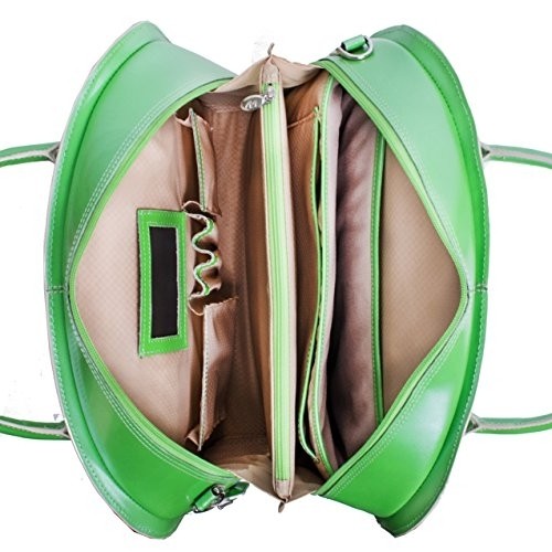 McKleinUSA W Series, Glen Ellyn, Top Grain Cowhide Leather, 15" Leather Patented Detachable -Wheeled Ladies' Laptop Briefcase, Green (94361), 18 L x 9 W x 14 5 H