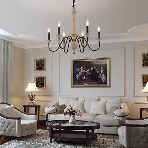 MEIXISUE French Country Chandelier,Farmhouse Vintage Antique Chandelier Pendant Light Fixtures for Kitchen Island Dining Room Living Room Foyer Entryway Office