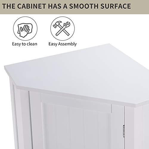 Merax White Corner Cabinet Bathroom Floor Storage with Adjustable Shelves for Kitchen, Living Room