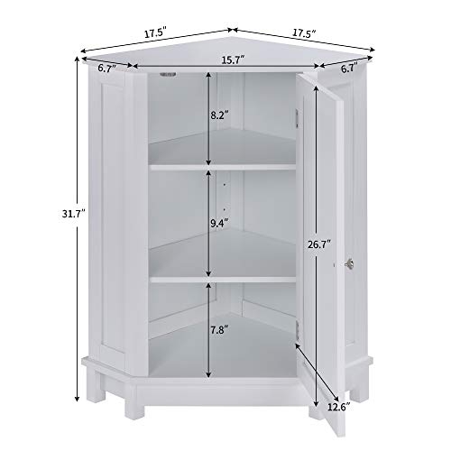 Merax White Corner Cabinet Bathroom Floor Storage with Adjustable Shelves for Kitchen, Living Room