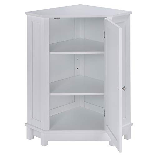 Merax White Corner Cabinet Bathroom Floor Storage with Adjustable Shelves for Kitchen, Living Room