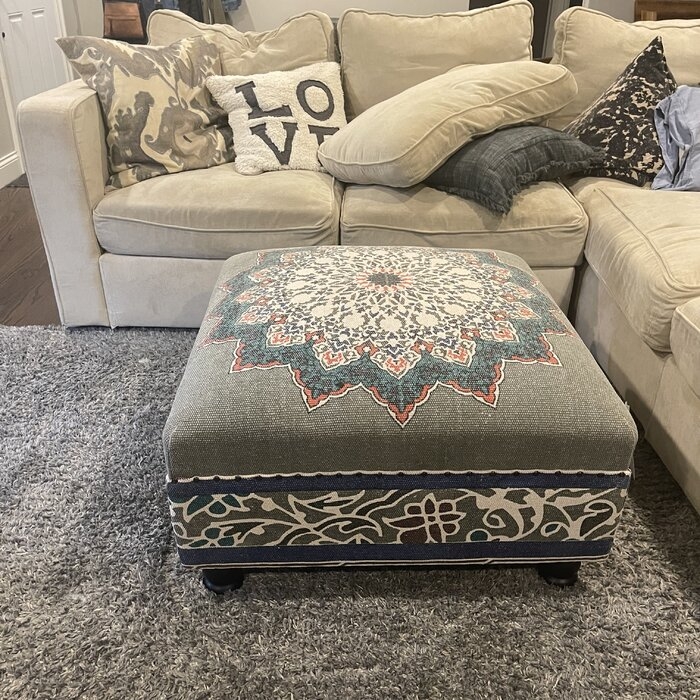Mikel 32'' Wide Square Ikat Ottoman