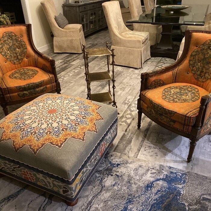 Mikel 32'' Wide Square Ikat Ottoman