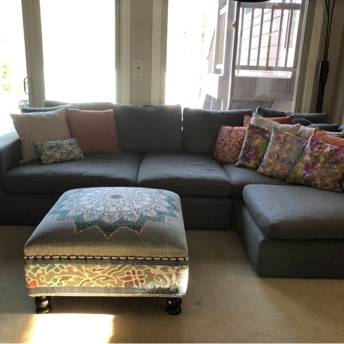 Mikel 32'' Wide Square Ikat Ottoman
