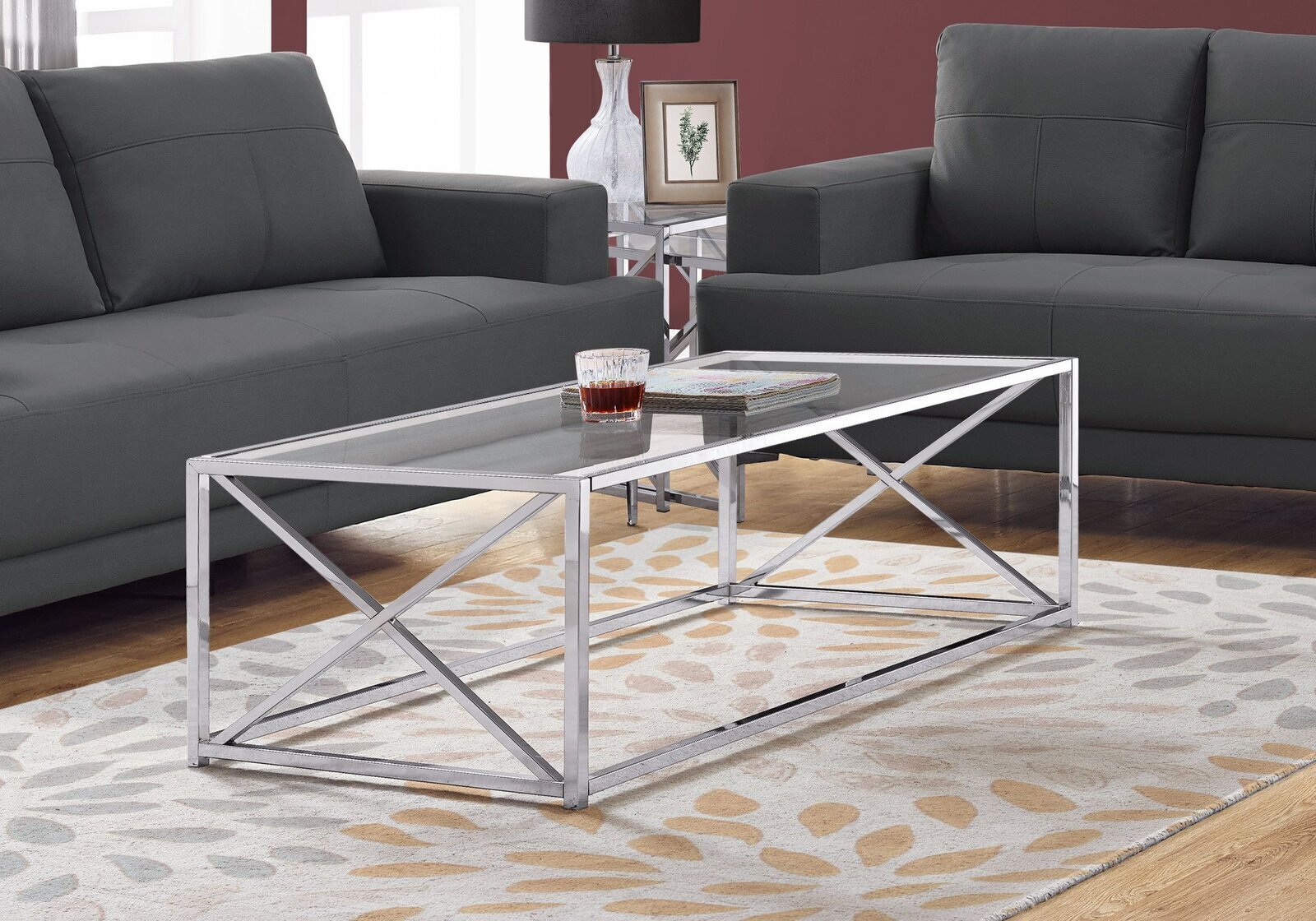 Modern Rectangular Glass and Chrome Coffee Table 
