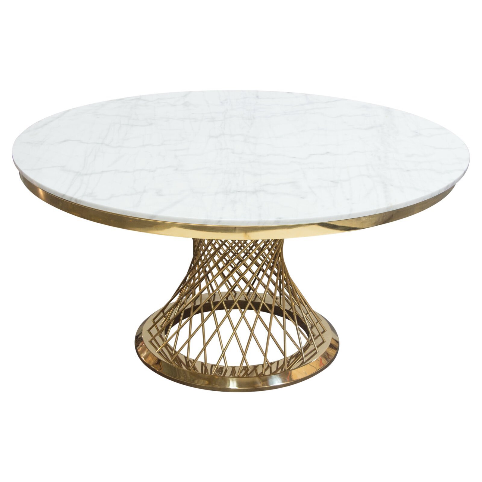 Modern Sleek White Marble Table With Gold Mesh Base 