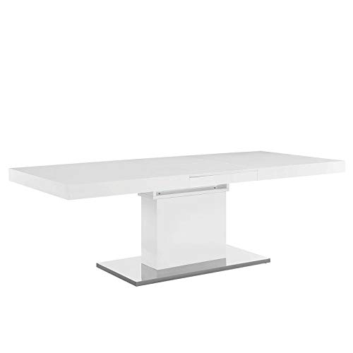 Modway Vector 71" to 95" Contemporary Modern Expandable Dining Table in White Silver