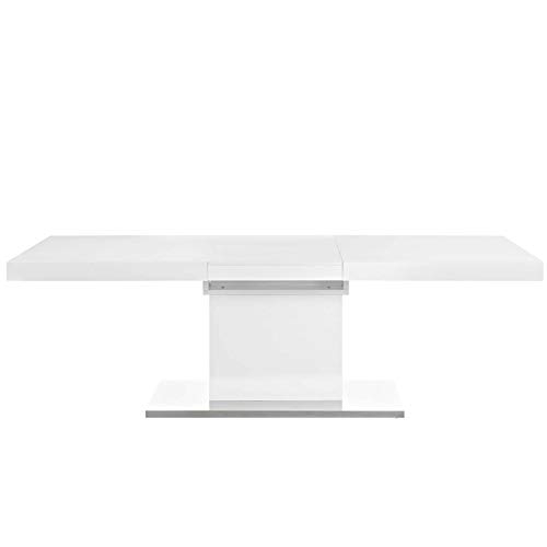 Modway Vector 71" to 95" Contemporary Modern Expandable Dining Table in White Silver