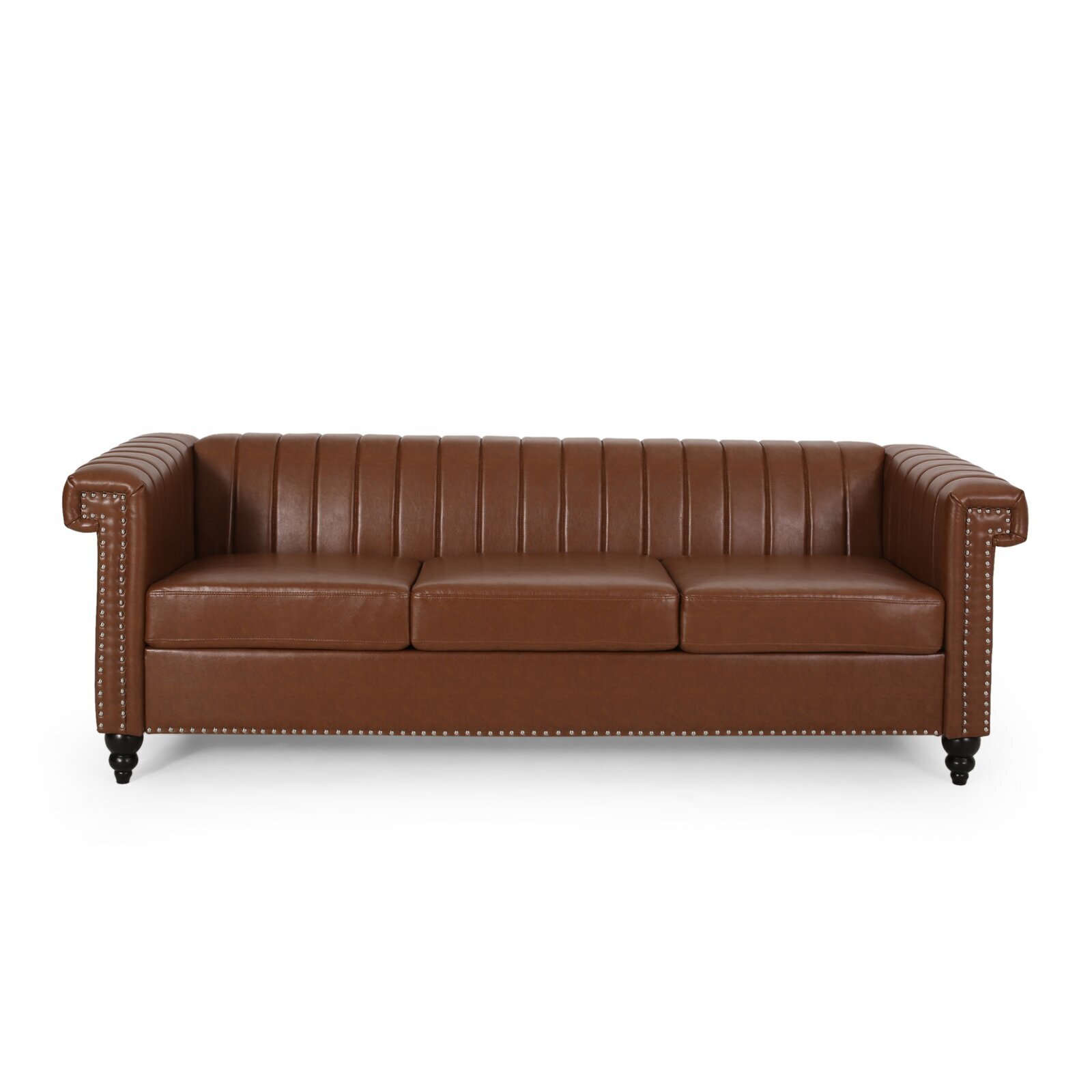 Nailhead Leather Couch With Tight Back