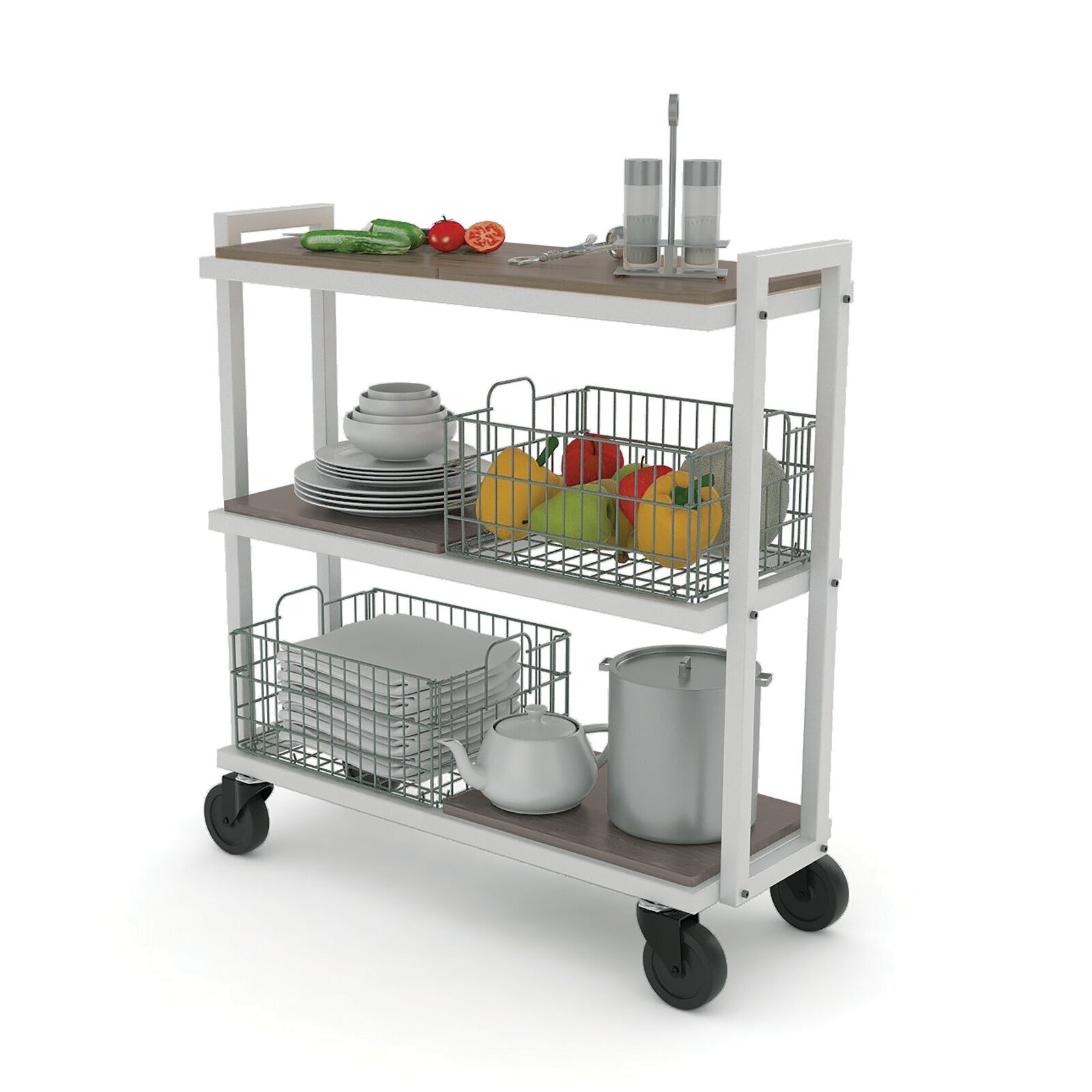 Narrow rolling stainless steel cart