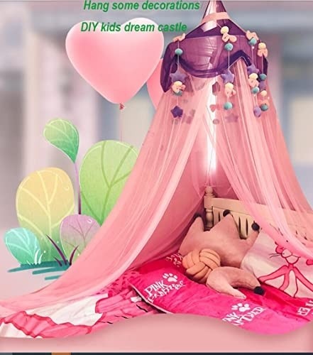 Nattey Comfort Blue Star Lace Mosquito Net Bed Canopy Curtain for Girls Toddler Bed Canopy for Girls Bed (Purple and Pink), Fire Retardant Fabric