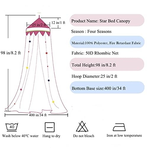 Nattey Comfort Blue Star Lace Mosquito Net Bed Canopy Curtain for Girls Toddler Bed Canopy for Girls Bed (Purple and Pink), Fire Retardant Fabric