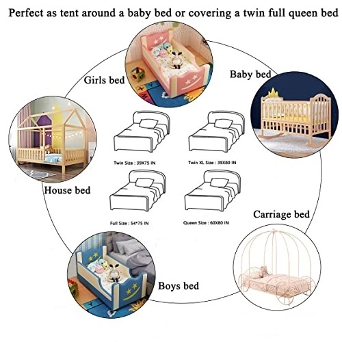 Nattey Comfort Blue Star Lace Mosquito Net Bed Canopy Curtain for Girls Toddler Bed Canopy for Girls Bed (Purple and Pink), Fire Retardant Fabric
