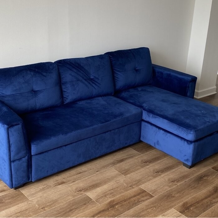 Nelda 91" Velvet Round Arm Sofa Bed with Chaise