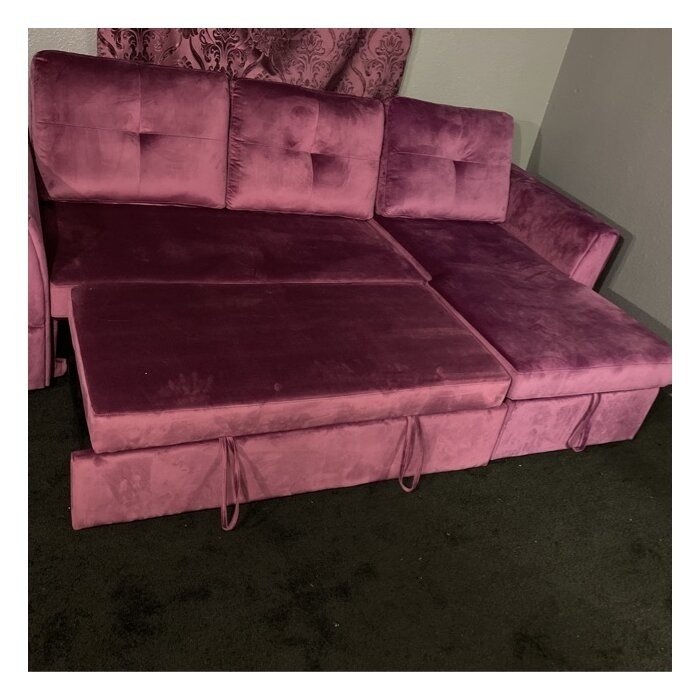 Nelda 91" Velvet Round Arm Sofa Bed with Chaise
