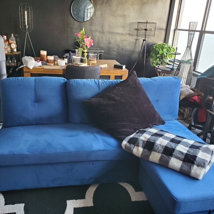 Nelda 91" Velvet Round Arm Sofa Bed with Chaise