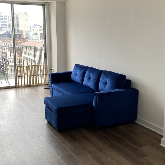 Nelda 91" Velvet Round Arm Sofa Bed with Chaise