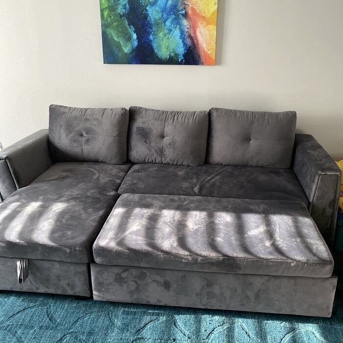 Nelda 91" Velvet Round Arm Sofa Bed with Chaise