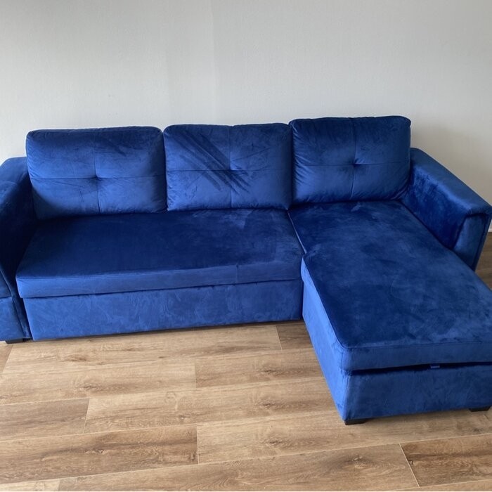 Nelda 91" Velvet Round Arm Sofa Bed with Chaise