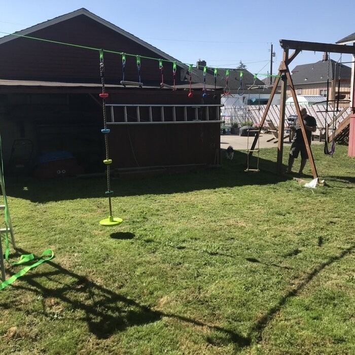Ninja Line Warrior Obstacle Course Slackline with Climbing Rope Swing Set