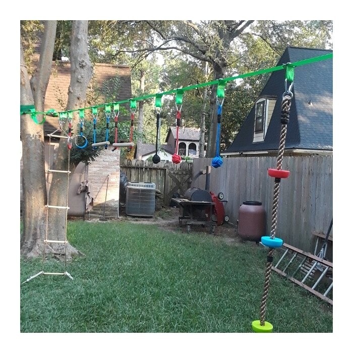 Ninja Line Warrior Obstacle Course Slackline with Climbing Rope Swing Set