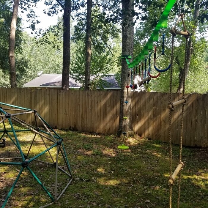 Ninja Line Warrior Obstacle Course Slackline with Climbing Rope Swing Set