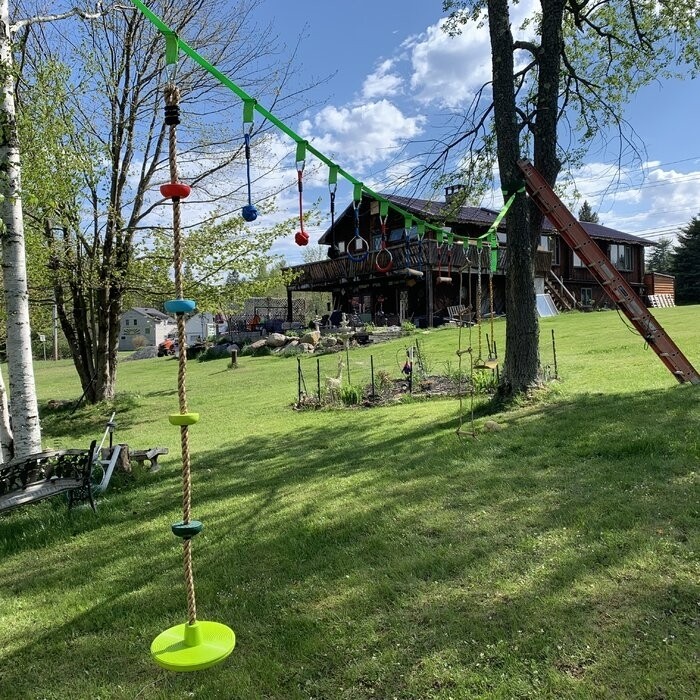 Ninja Line Warrior Obstacle Course Slackline with Climbing Rope Swing Set