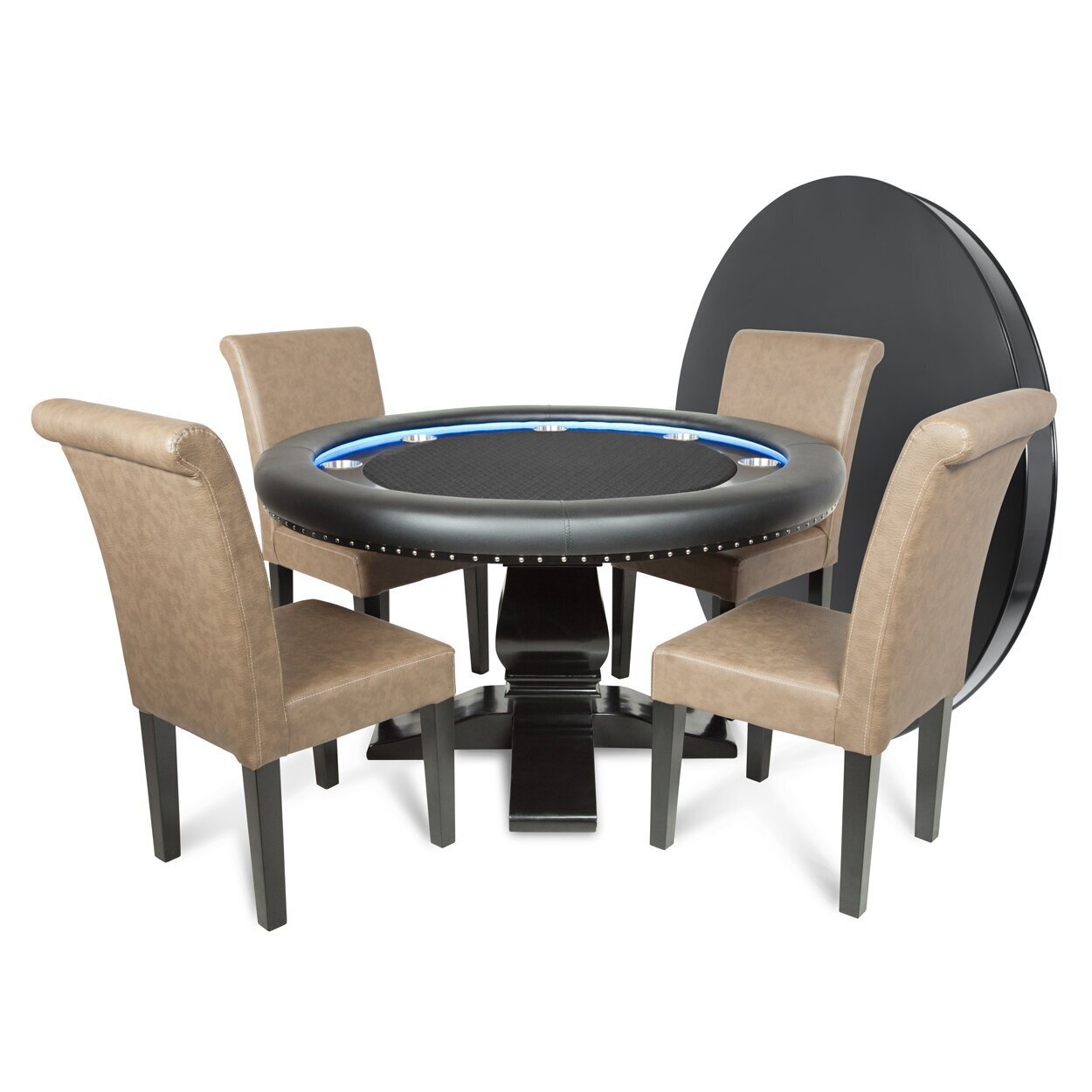 Oak Poker Table With Taupe Chairs 