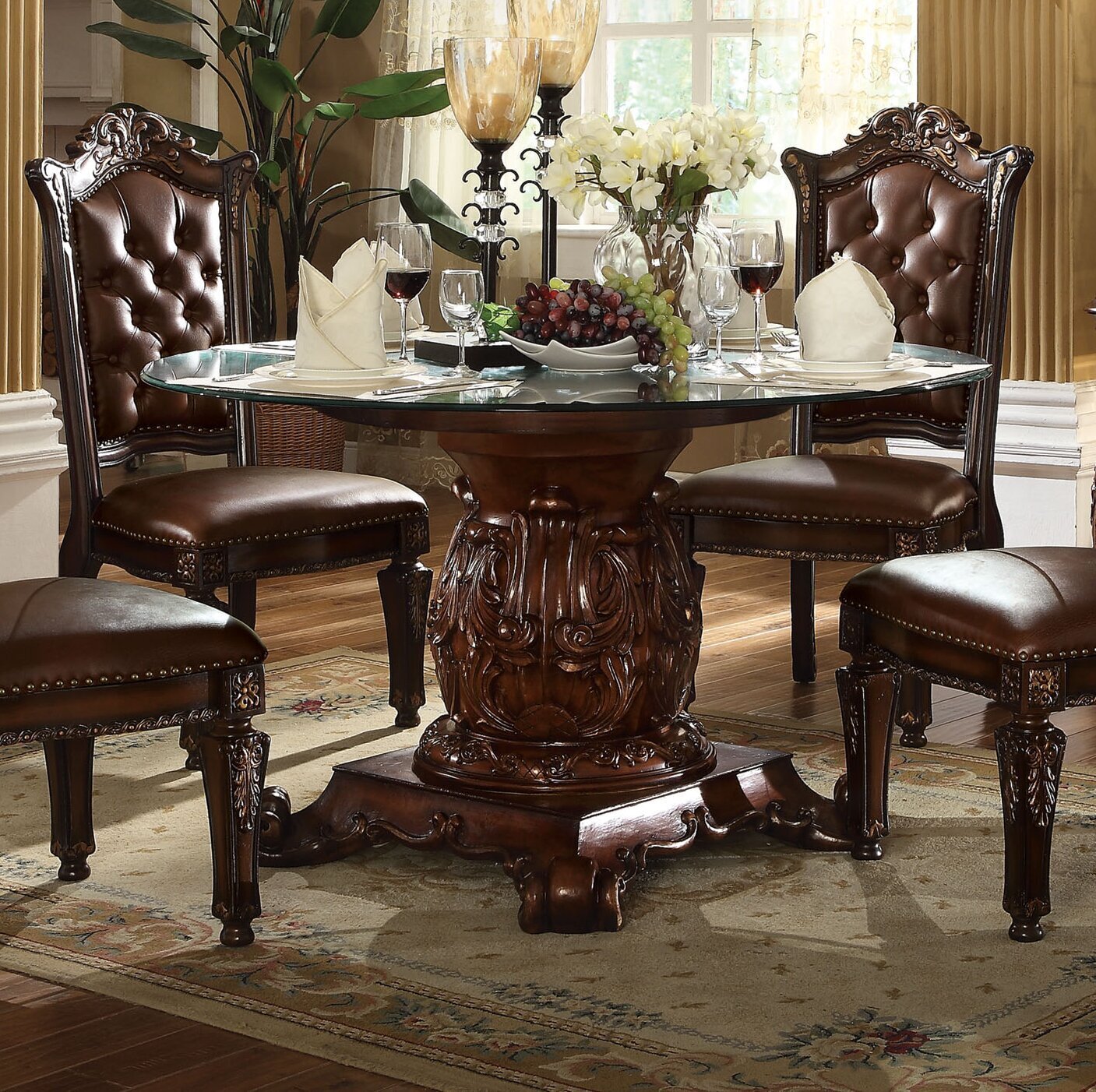 Ornate Wooden Glass Dining Table