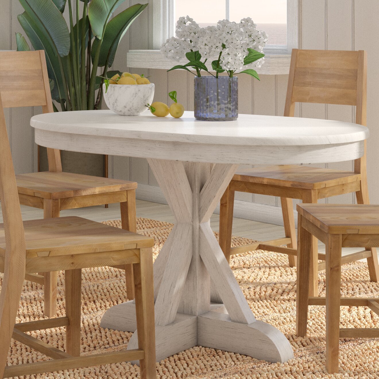 Oval White Distressed Farmhouse Dining Table
