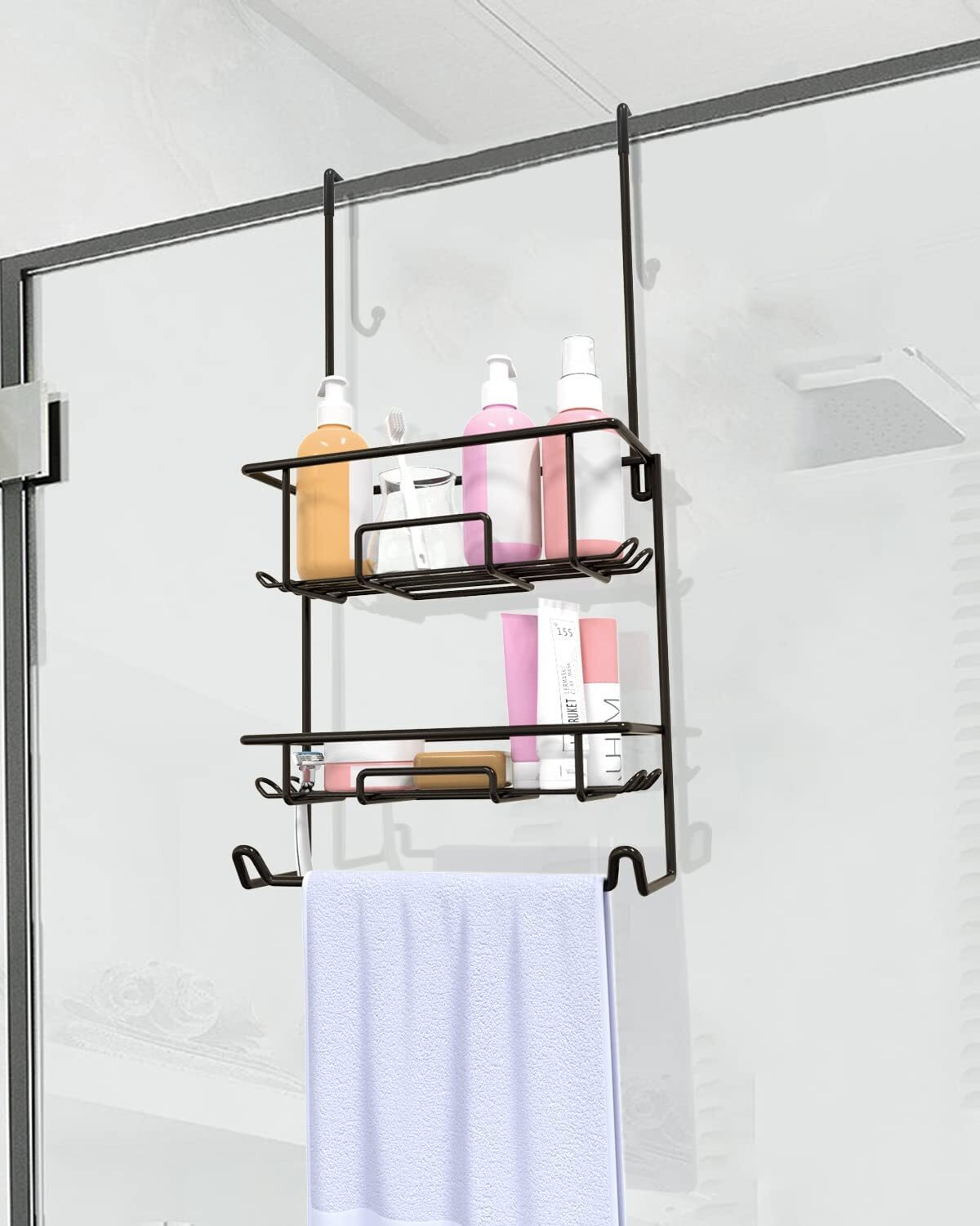 Over Shower Door Towel Rack With Caddy 