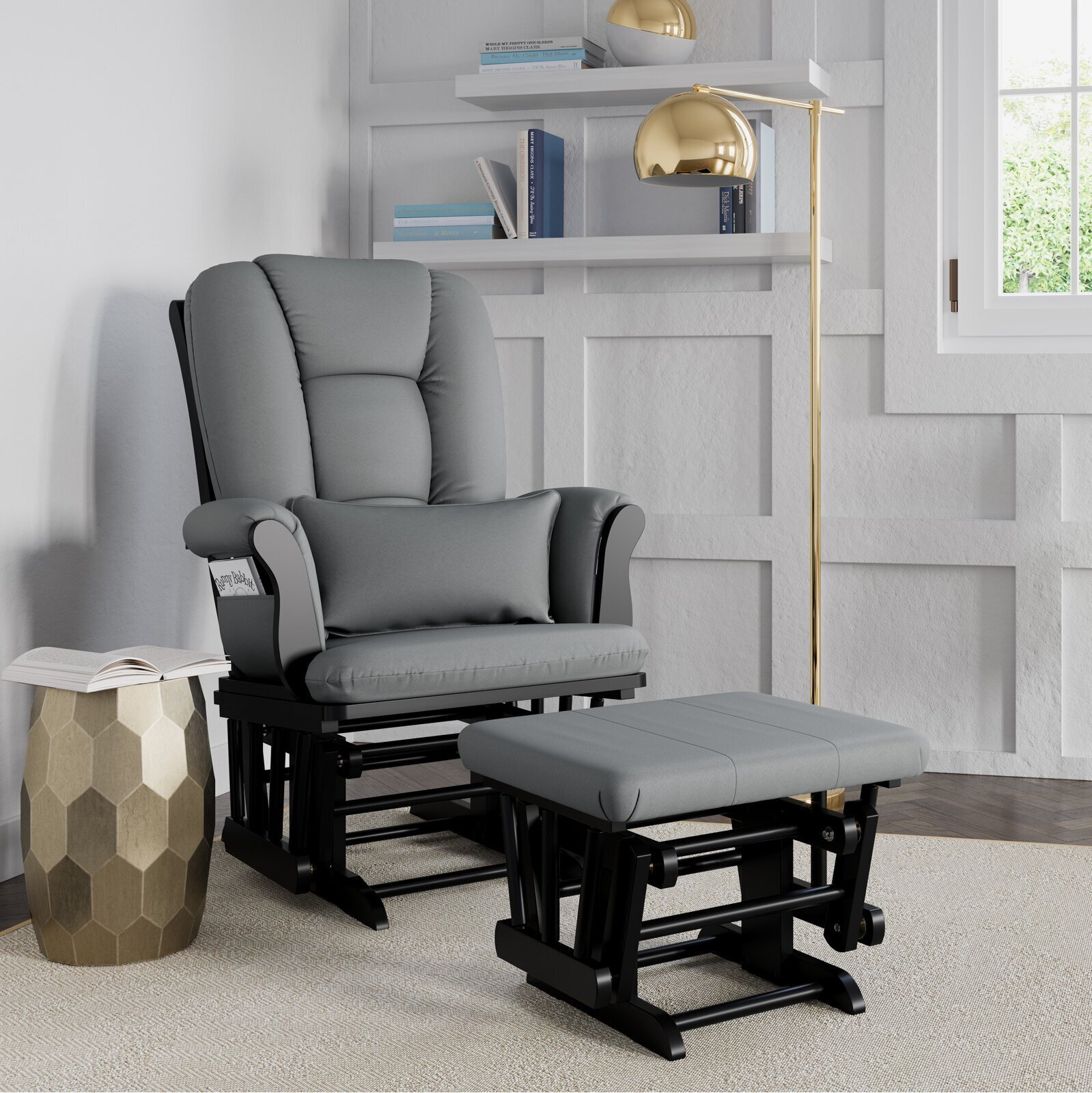Padded Wooden Glider Chair with Ottoman