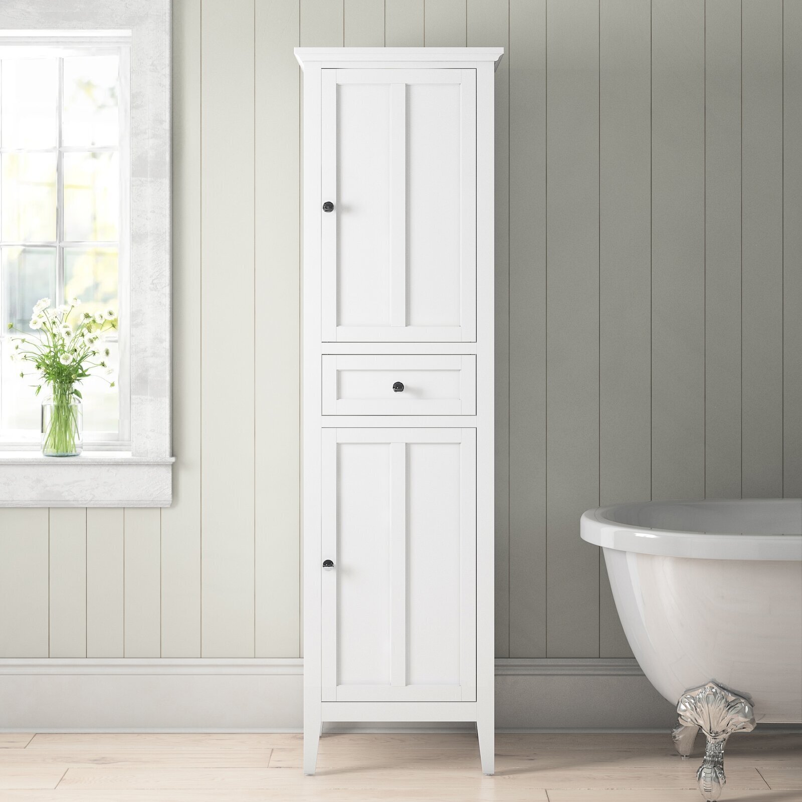White Room Essentials 4-Shelf Large Linen Tower Bathroom Towel Storage Solution 