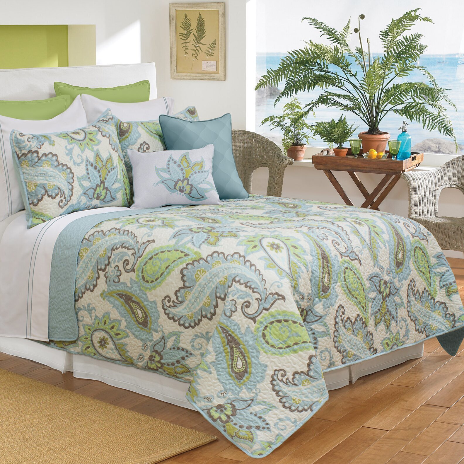 Green Paisley Bedspread Indian Bedding Piilow Set 100% Cotton Bed Cover 
