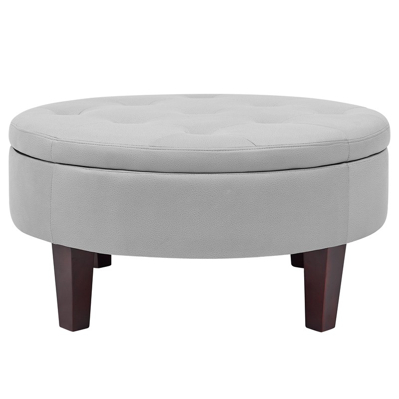 Posner 36'' Wide Faux Leather Tufted Round Storage Ottoman with Storage