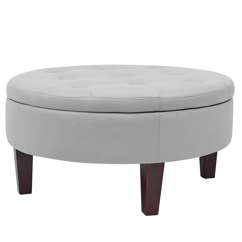 Posner 36'' Wide Faux Leather Tufted Round Storage Ottoman with Storage