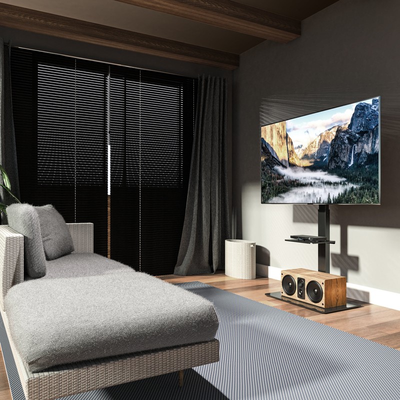 ProMounts Black Swivel Floor Stand Mount with Shelves For 37'' - 70'' Screens Holds Up To 88 lbs