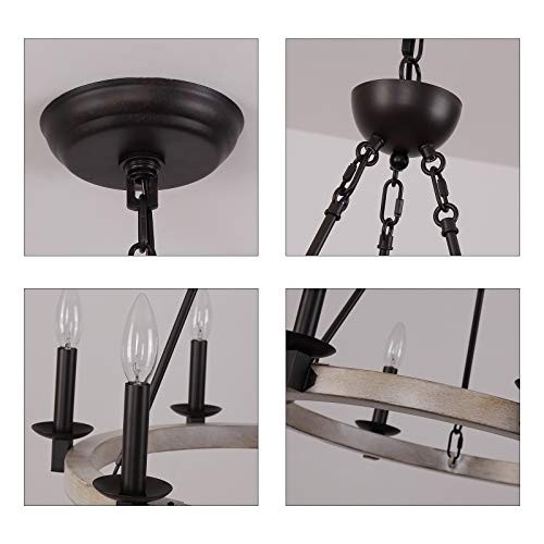 Q&S Farmhouse Chandellier,Wagon Wheel Chandelier,Rustic Vintage Round Chandelier Light Fixtures for Dining Room Kitchen Island Foyer Entryway