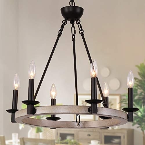 Q&S Farmhouse Chandellier,Wagon Wheel Chandelier,Rustic Vintage Round Chandelier Light Fixtures for Dining Room Kitchen Island Foyer Entryway