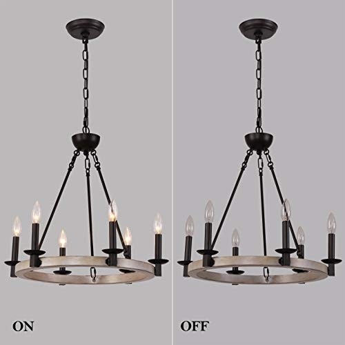 Q&S Farmhouse Chandellier,Wagon Wheel Chandelier,Rustic Vintage Round Chandelier Light Fixtures for Dining Room Kitchen Island Foyer Entryway