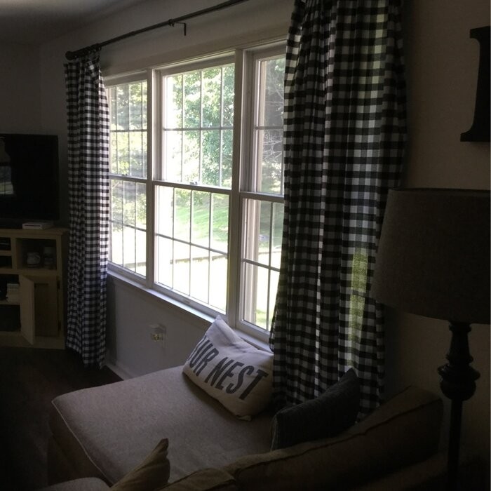 Ramillies Country Chic Gingham Plaid Semi-Sheer Rod Pocket Curtain Panels