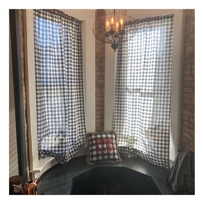 Ramillies Country Chic Gingham Plaid Semi-Sheer Rod Pocket Curtain Panels