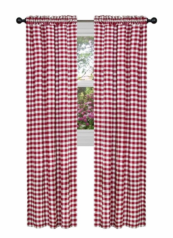 Ramillies Country Chic Gingham Plaid Semi-Sheer Rod Pocket Curtain Panels