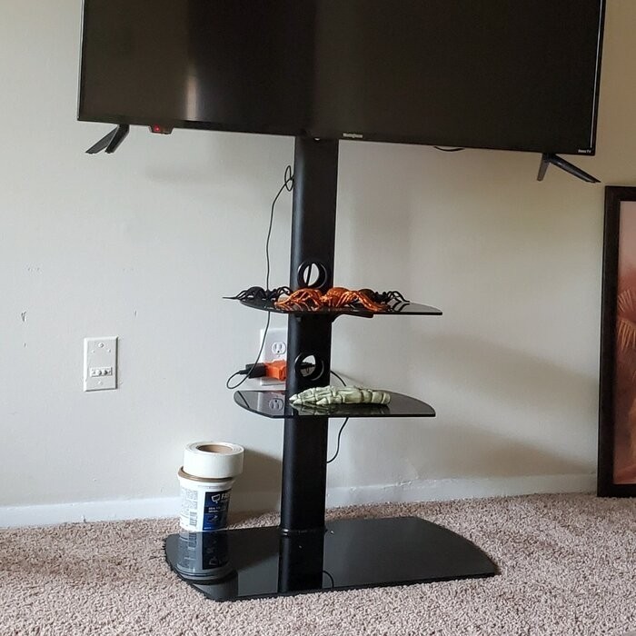 Randal Symple Stuff Black Swivel Floor Stand Mount for Screens with Shelving, Holds up to 110 Lb. lbs