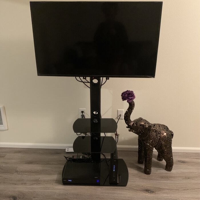 Randal Symple Stuff Black Swivel Floor Stand Mount for Screens with Shelving, Holds up to 110 Lb. lbs