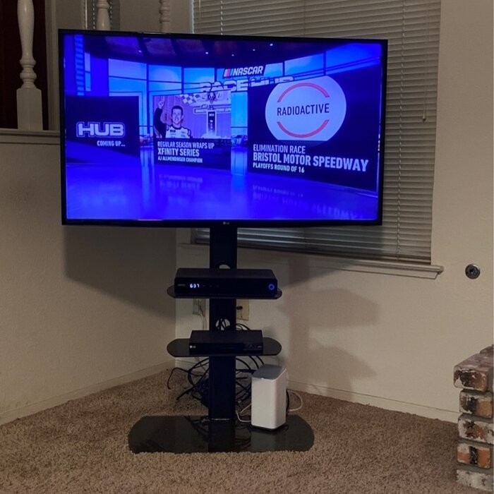 Randal Symple Stuff Black Swivel Floor Stand Mount for Screens with Shelving, Holds up to 110 Lb. lbs